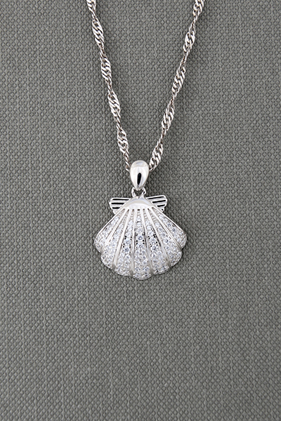 Scallop CZ-Paved Silver Pendant