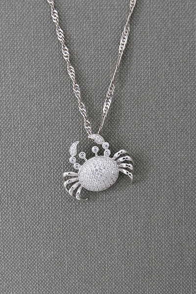 Crab CZ-Paved Silver Pendant