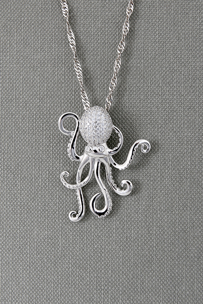 Octopus CZ-Clustered  Silver Pendant