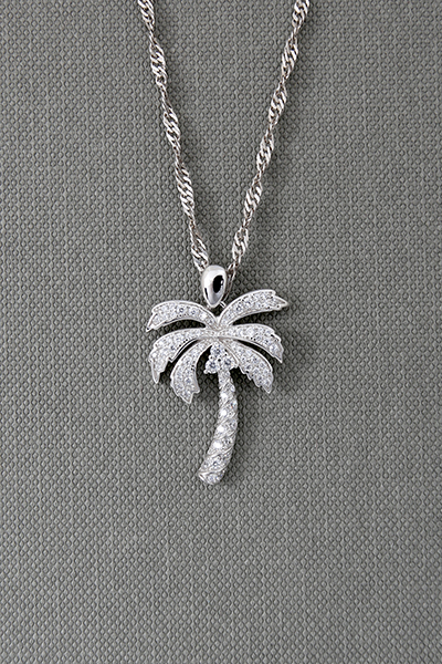 Silver Beach Palm Tree CZ Pendant