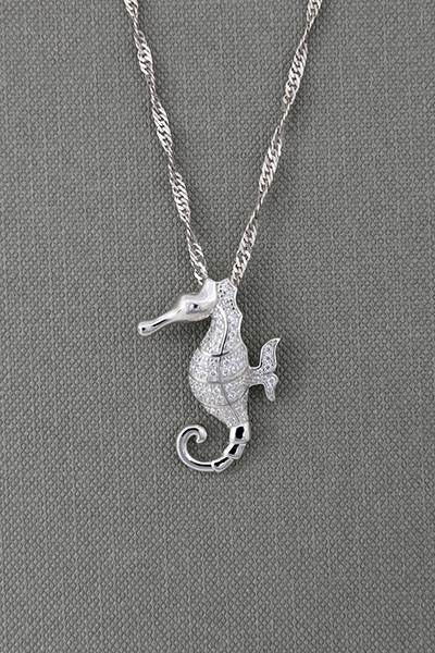 Seahorse Silver CZ Pendant