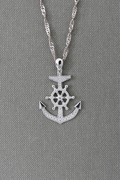 Anchor CZ-Paved Silver Pendant