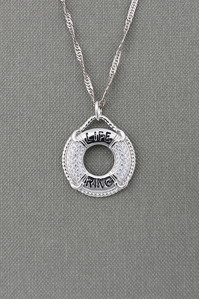 Life Ring CZ-Paved Silver Pendant