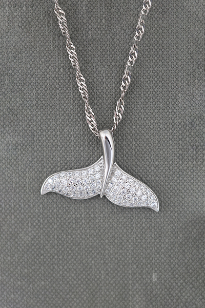 Whale Tale CZ-Paved Silver Pendant