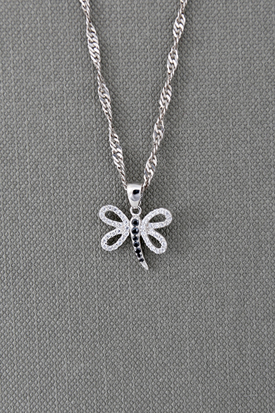 Dragon Fly Silver CZ-Paved Pendant