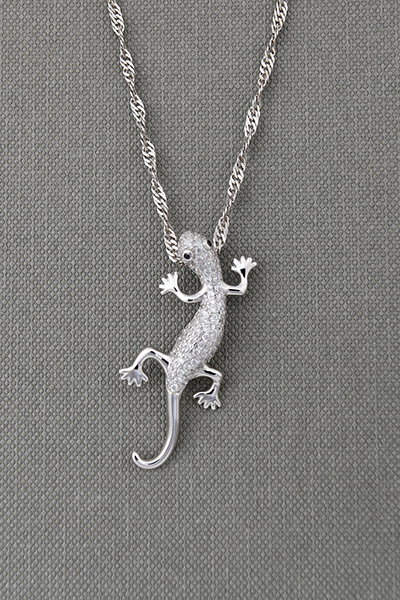 Lizard CZ-Paved Silver Pendant