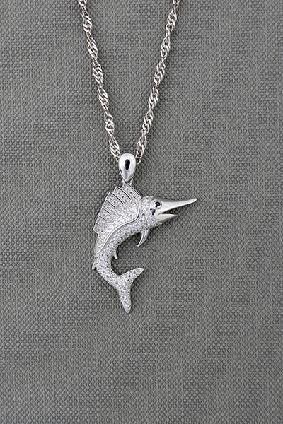 Marlin Fish CZ-Paved Silver Pendant