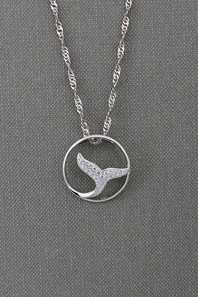 Whale Tail Open Ring Silver Pendant