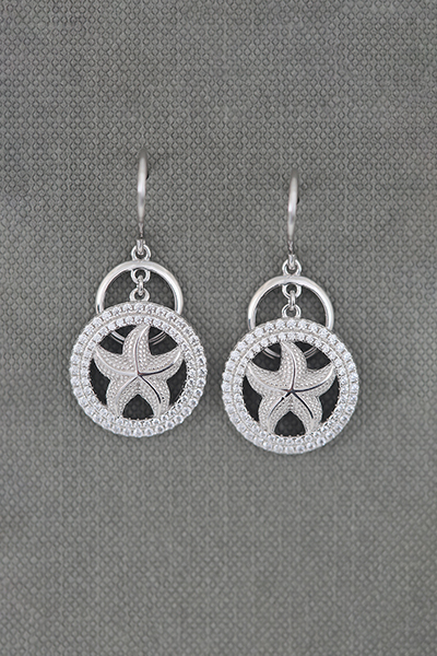 Starfish CZ-Surrounded Silver Dangle Earring