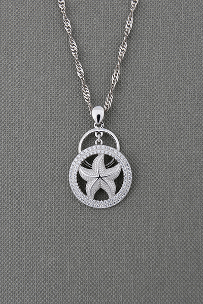 Starfish Double CZ-Framed Silver Pendant