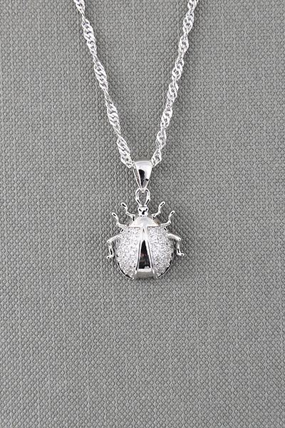 Dorable Lady Bug CZ Silver Pendant