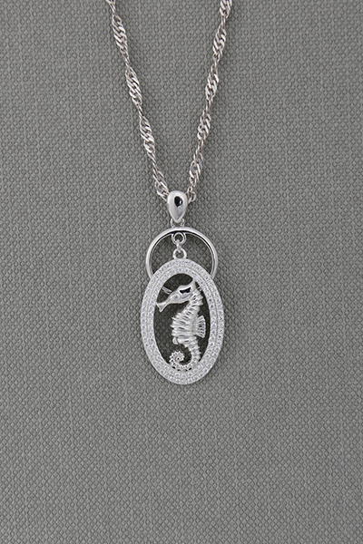 Seahorse CZ Silver Pendant