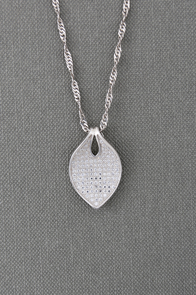 CZ-Clustered Leaf Silver Pendant