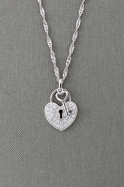 Love Heart CZ Decorated Silver Pendant III