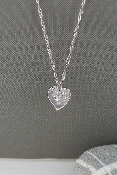 Love Heart CZ Decorated Silver Pendant IV