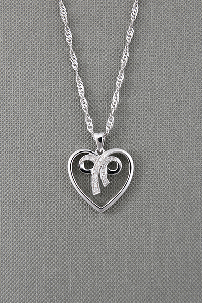 Love Heart CZ Decorated Silver Pendant V