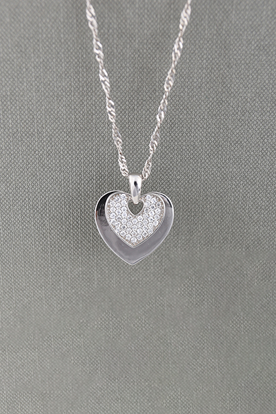 Love Heart CZ Decorated Silver Pendant VII