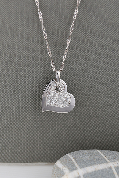 Love Heart CZ Decorated Silver Pendant VIII