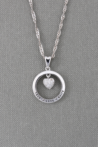 Open Circle Silver Pendant With CZ Heart Drop