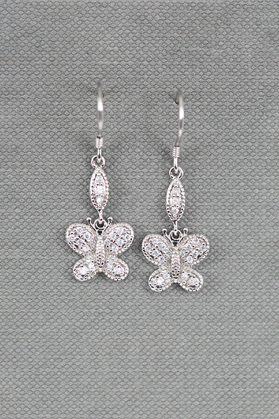 Dangle Butterfly CZ Silver Earring