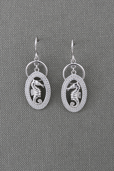 Seahorse CZ Silver Hook Earring