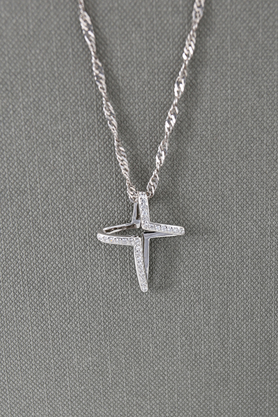 Double Layered CZ Cross Silver Pendant