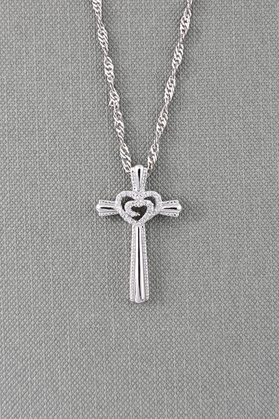 Silver Cross CZ-Bezeled Pendant