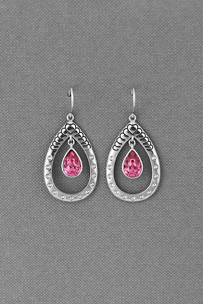 Engraved Open Teardrop Swarovski Dangle Earring