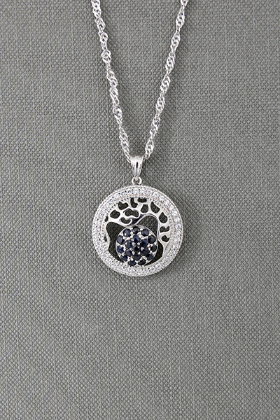 Circle Silver CZ And Sapphire Pendant