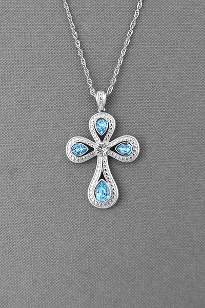 Swarovski Crystal Cross Silver Pendant Drop Chain