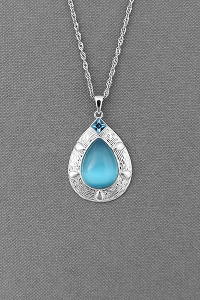 Engraved-Edge Teardrop Lab Moon Stone Pendant