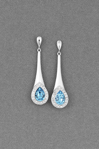 High Polished Long Drop Swarovski Earring