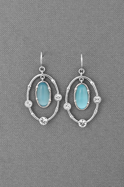 Lab Moon Stone Swarovaski Crystal Dangle Earring