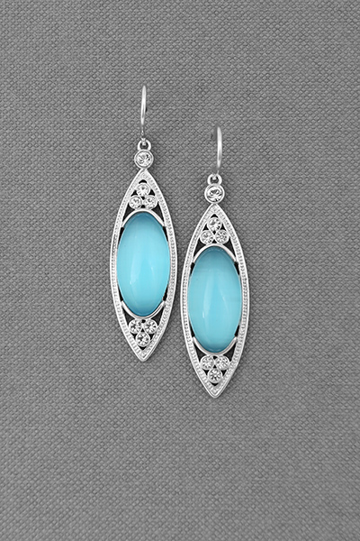 Lab Moon Stone Marquise Drop Dangle Earring