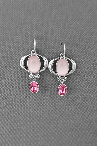 Fancy Pink Dangle Earring In Swarovski Crystal