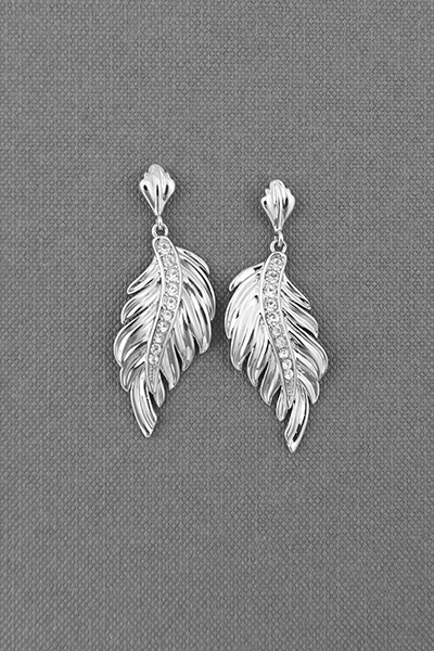 Filigree Feather Swarovski Crystal Dangle Earring