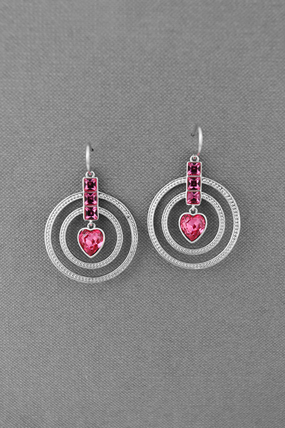 Dotted Double Circle Dangle Earring In Swarovski C