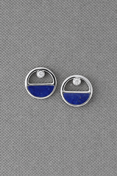 Dainty Silver Lapis Stud Earring