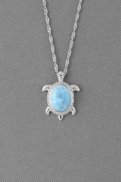 Ocean Turtle Larimar Silver Pendant