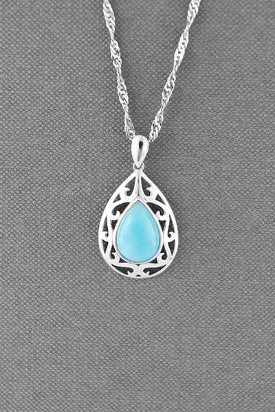 Filigree Teardrop Larimar Silver Pendant