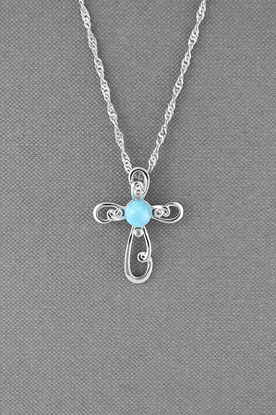 Open Cross Larimar Silver Pendant