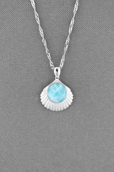 Scallop Shell Silver Larimar Pendant Chain