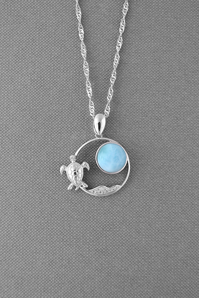 Turtle's Suntan Silver Larimar Pendant Chain