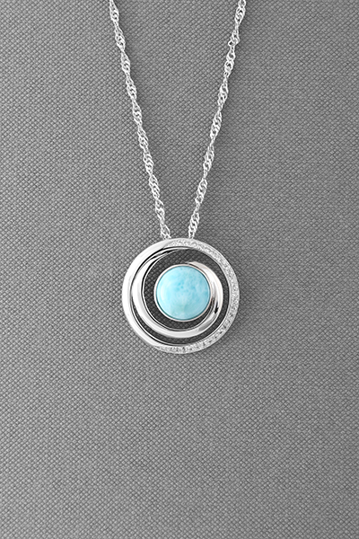 Circle Wave' Silver Larimar Pendant