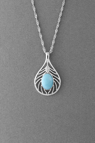 Teardrop Larimar Filigree Silver Pendant