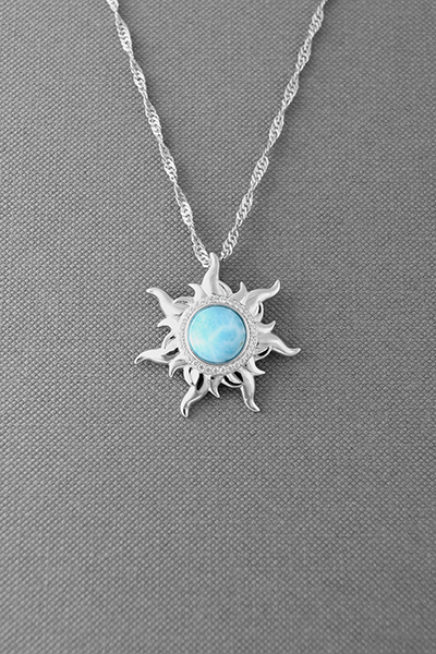 Sun Blazing Larimar Silver Pendant Chain