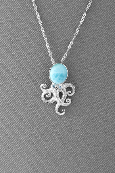 Octopus Design Larimar Silver Pendant