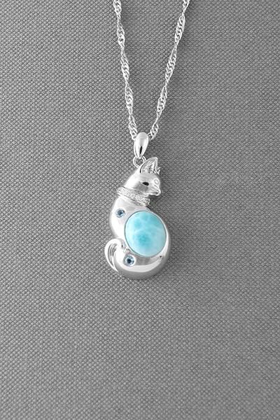 Beloved Cat Larimar Silver Pendant