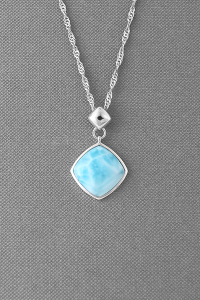 Cushion-Shaped Silver Larimar Pendant