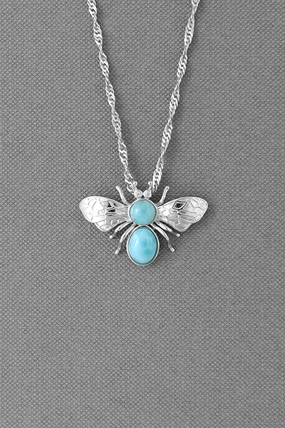 Garden Bee Silver Larimar Pendant